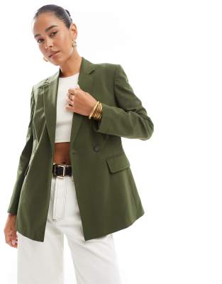 Stradivarius - Eleganter Blazer in Khaki-Grün