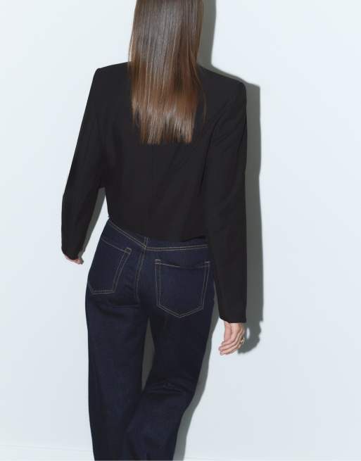 Stradivarius – Eleganter Cropped-Blazer in Schwarz, 4 von 4
