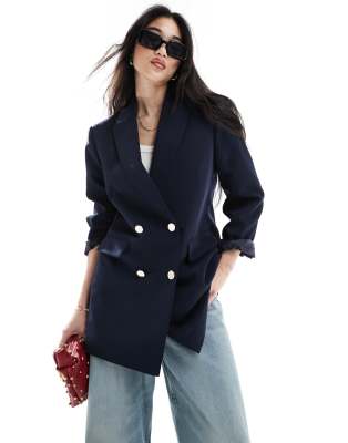 Stradivarius - Eleganter Oversize-Blazer in Marineblau