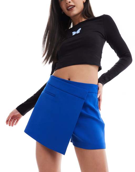 Stradivarius – Eleganter Wickel-Skort in Blau 