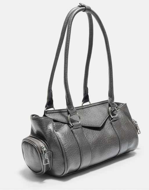 Stradivarius Elongated shoulder bag with pockets in dark grey, 4 of 4