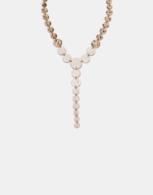 Stradivarius - Emaillierte, strukturierte Lasso-Halskette in Ecru-Weiß