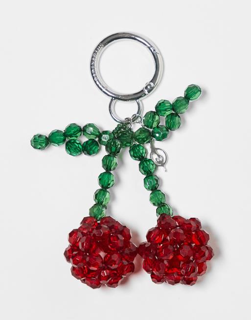 Stradivarius embelished cherry bag charm in red 