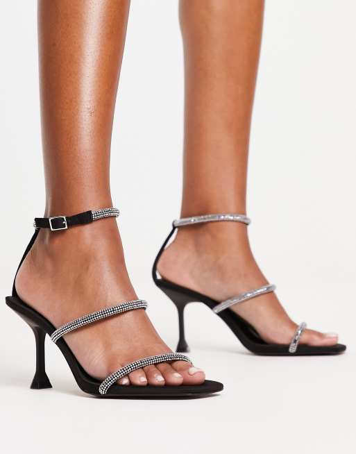 Stradivarius embellished heeled sandals in black 