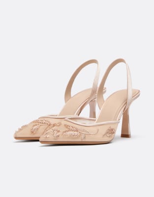  Embellished heeled shoes in beige in beige