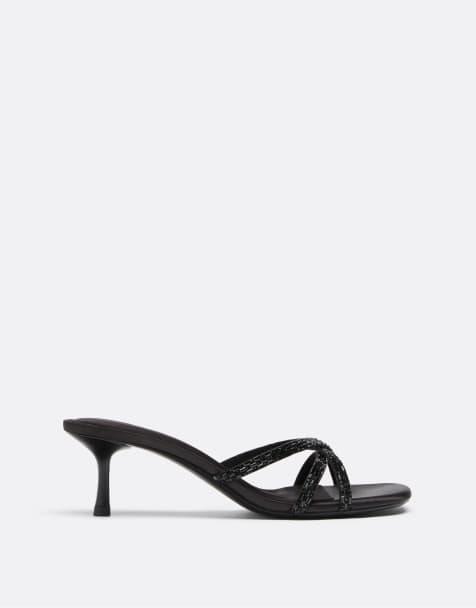 Stradivarius Embellished kitten heeled sandals in black - view 1