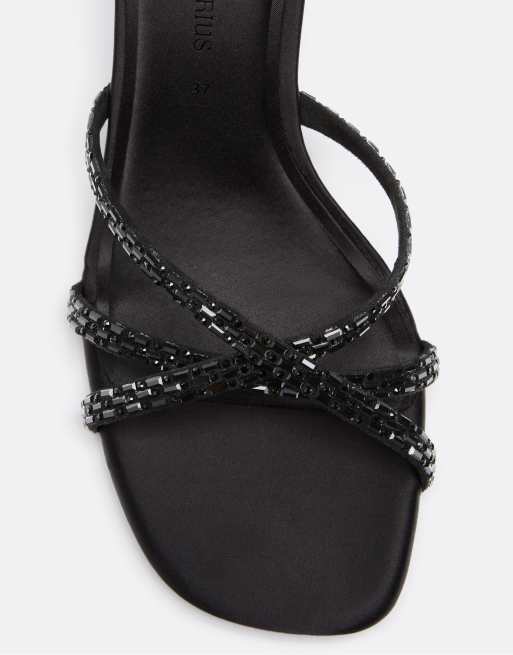 Stradivarius Embellished kitten heeled sandals in black, 3 of 4