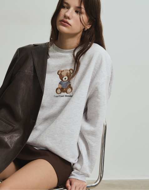 Stradivarius Embroidered bear sweatshirt in grey melange - view 1