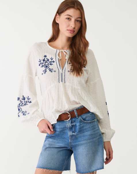 Stradivarius embroidered blouse in white - view 1