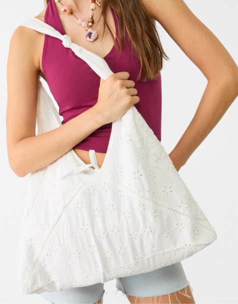 Stradivarius embroidered fabric bag in white - view 1