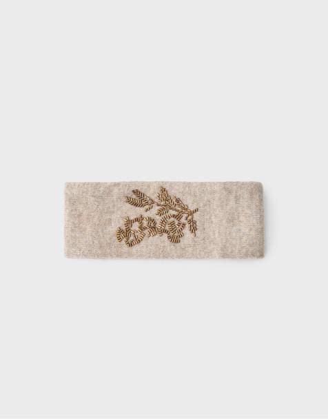 Stradivarius Embroidered knit headband in beige - view 1