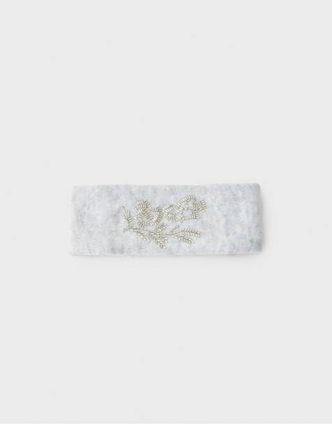Stradivarius Embroidered knit headband in grey melange - view 1