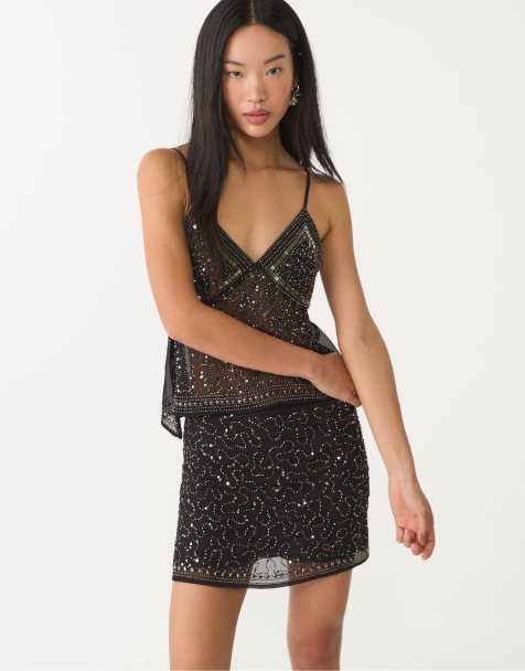 Stradivarius embroidered mini skort in black