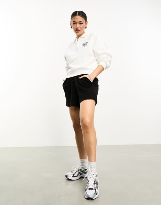 Stradivarius embroidered polo sweatshirt in white , 4 of 4