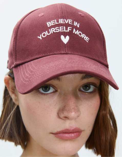 Stradivarius Embroidered slogan cap in burgundy - view 1