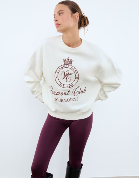 Stradivarius Embroidered sweatshirt in ecru - view 1