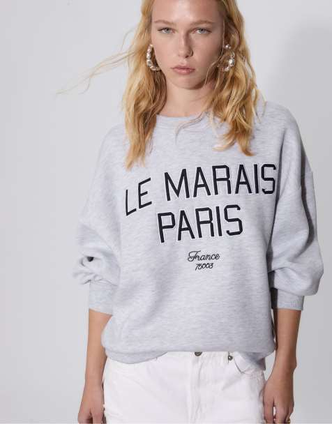 Stradivarius Embroidered sweatshirt in grey melange - view 1