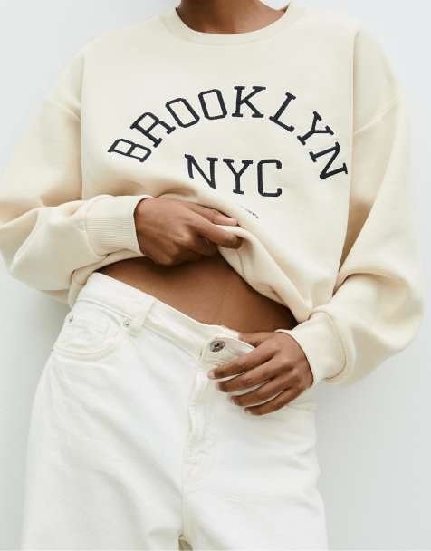 Stradivarius Embroidered sweatshirt in stone - view 1