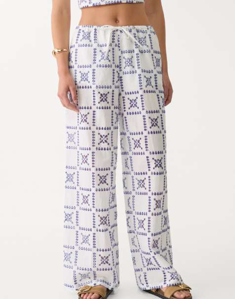 Stradivarius embroidered trousers in blue