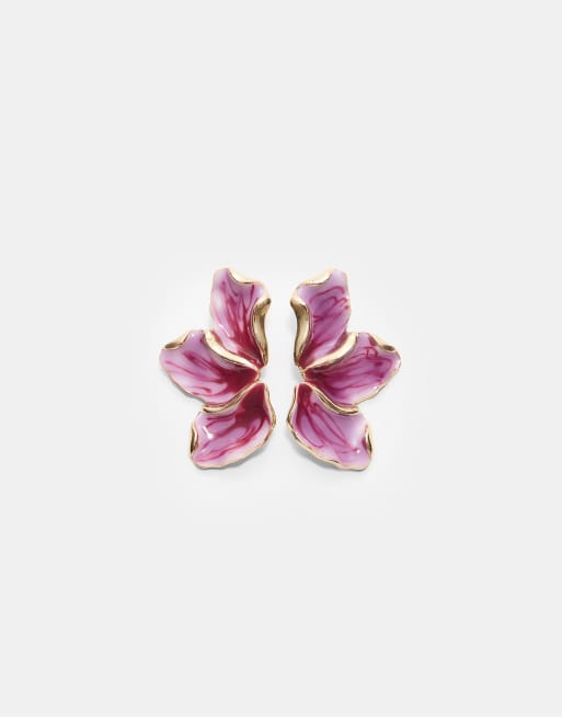 Stradivarius Enamelled fan earrings in fuchsia