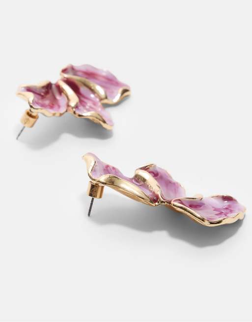 Stradivarius Enamelled fan earrings in fuchsia