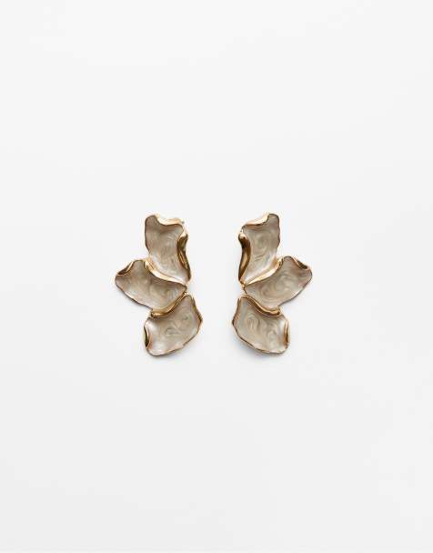 Stradivarius enamelled fan earrings in gold - view 1