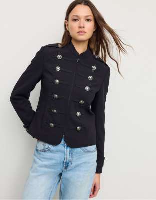 Stradivarius Engraved Button Blazer In Black