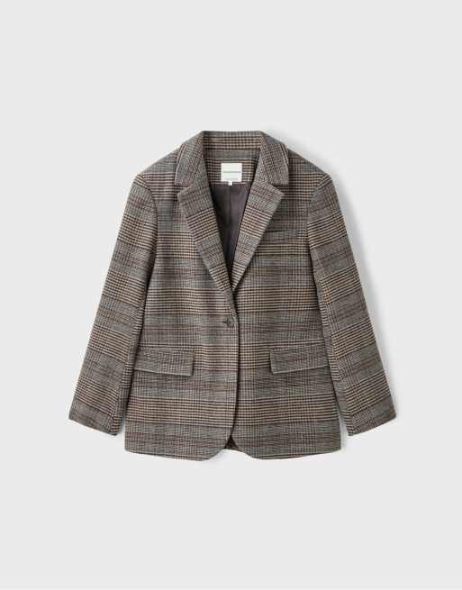 Stradivarius enkel kavaj i ullmix i brun, 6 av 7