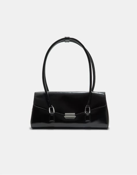 Stradivarius Envelope bowling bag in black - view 1