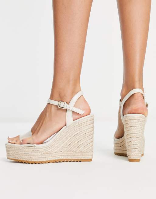 Stradivarius espadrille wedge with clear strap in cream ASOS