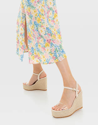 Stradivarius Espadrille Wedges With Clear Strap In White