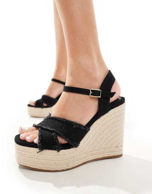 Stradivarius Espadrilles compensees a bout ouvert Noir