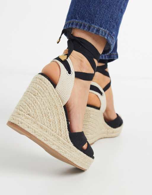 Espadrilles compensées shop noires à lacets