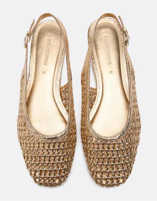 Stradivarius - Espadrilles intrecciate color oro, 3 di 4