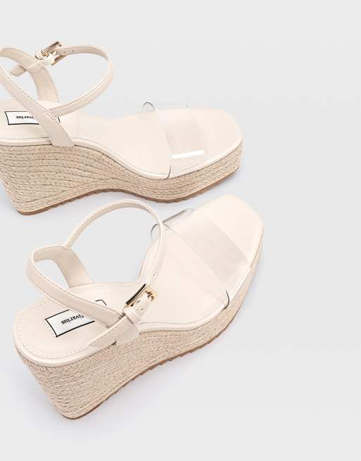 Stradivarius espadrilles wedge with clear strap in cream