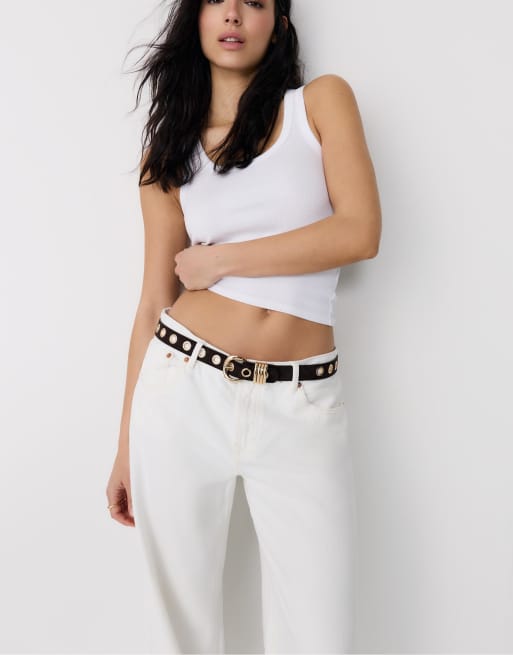 Stradivarius Eyelet belt in brown, 3 of 3