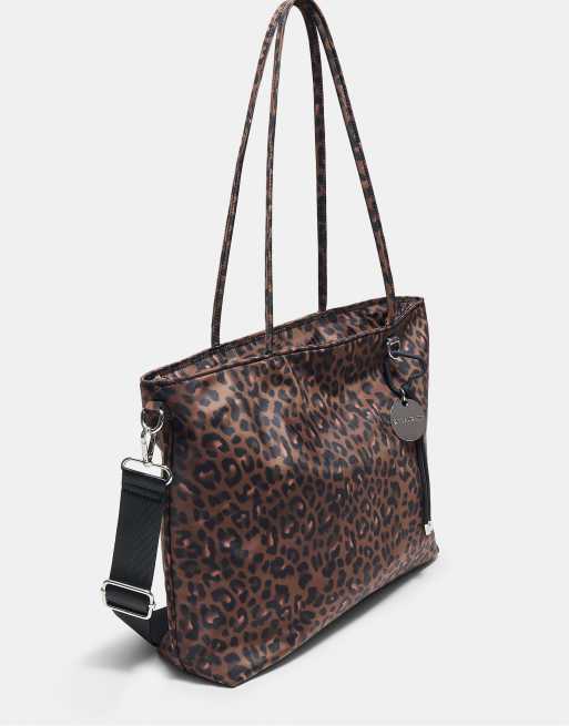 Stradivarius Fabric shopper bag in brown, 4 of 4