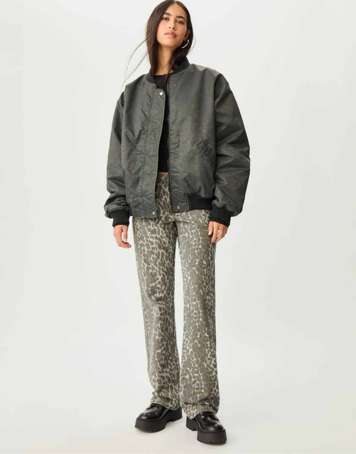 Stradivarius Faded-effect bomber jacket in grey