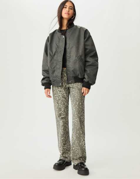 Stradivarius Faded-effect bomber jacket in grey