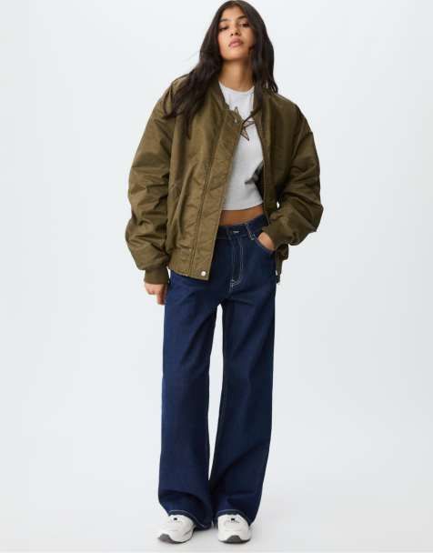 Stradivarius Faded-effect bomber jacket in olive green - view 1