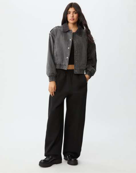 Stradivarius Faded-effect cropped jacket in black - view 1