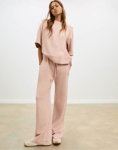 Stradivarius Faded-effect short sleeve sweatshirt in bubblegum pink - view 1