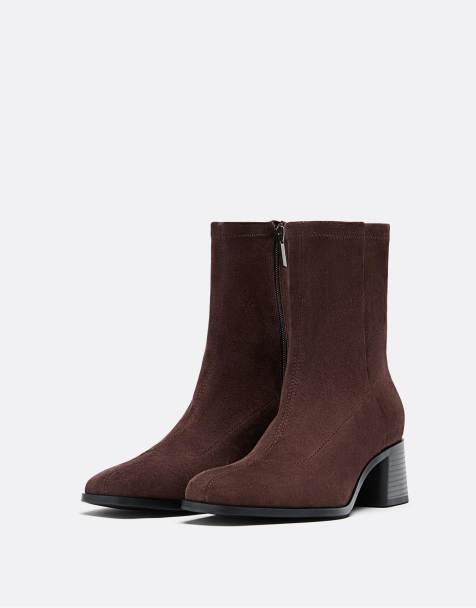 Stradivarius Fake suede ankle boots in brown - view 1