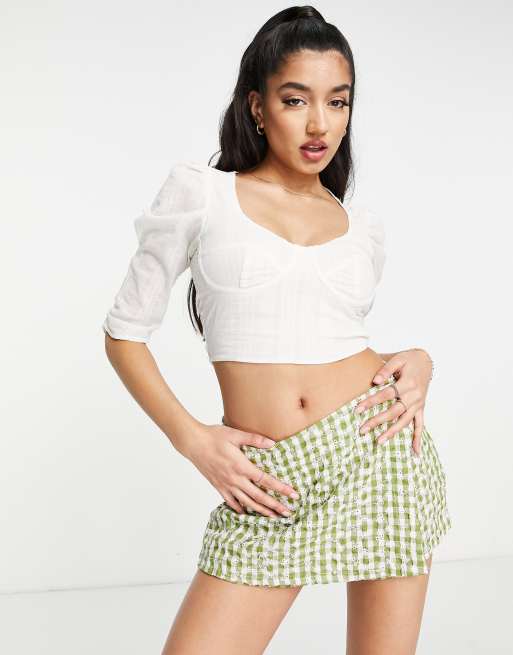 Stradivarius – Fakturowany top gorsetowy w kolorze ecru 