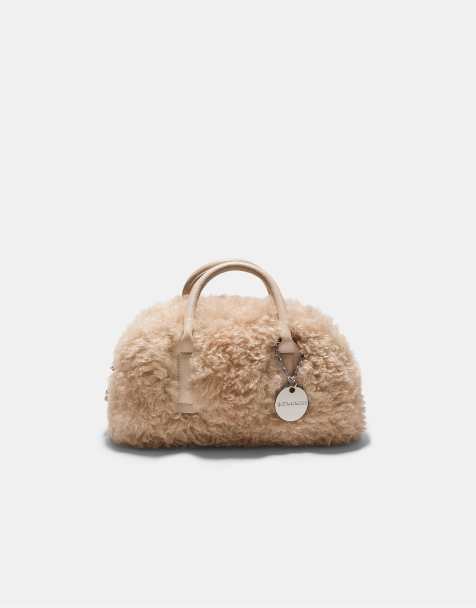 Stradivarius Faux fur bowling bag in ecru - view 1
