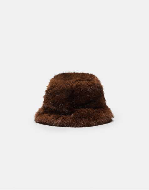 Stradivarius Faux fur bucket hat in brown - view 1