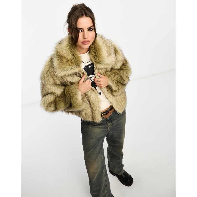 Stradivarius faux fur coat in brown