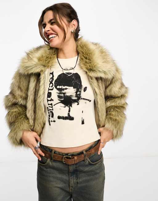 Stradivarius faux fur coat in brown