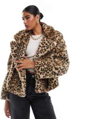 faux fur cropped jacket in leopard print-Multi