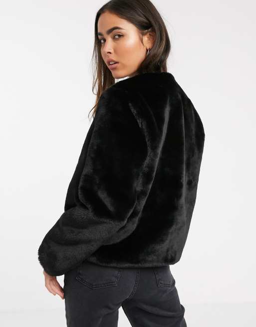 Stradivarius faux fur jacket in black